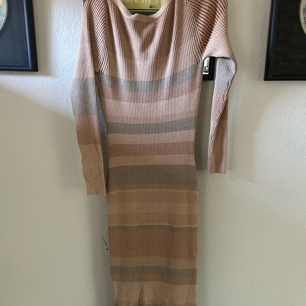 Intermix - Striped Tan and Gray Women's Dress